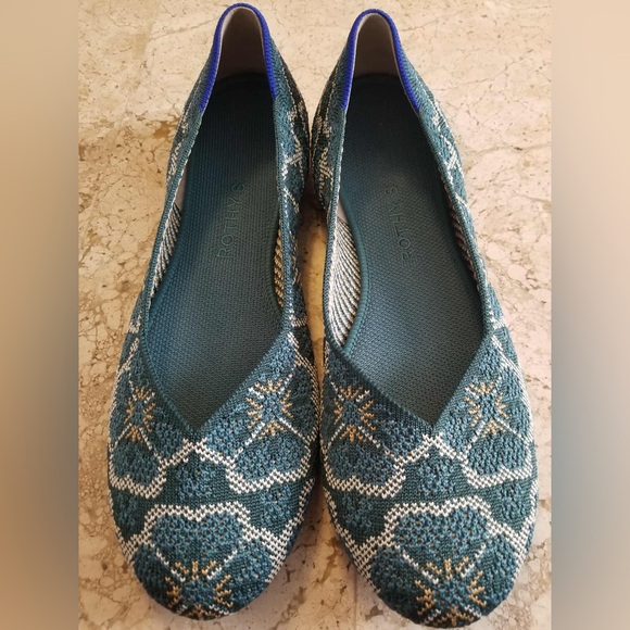 Rothy's Teal and Navy Patterned Flats - Picture 1 of 7